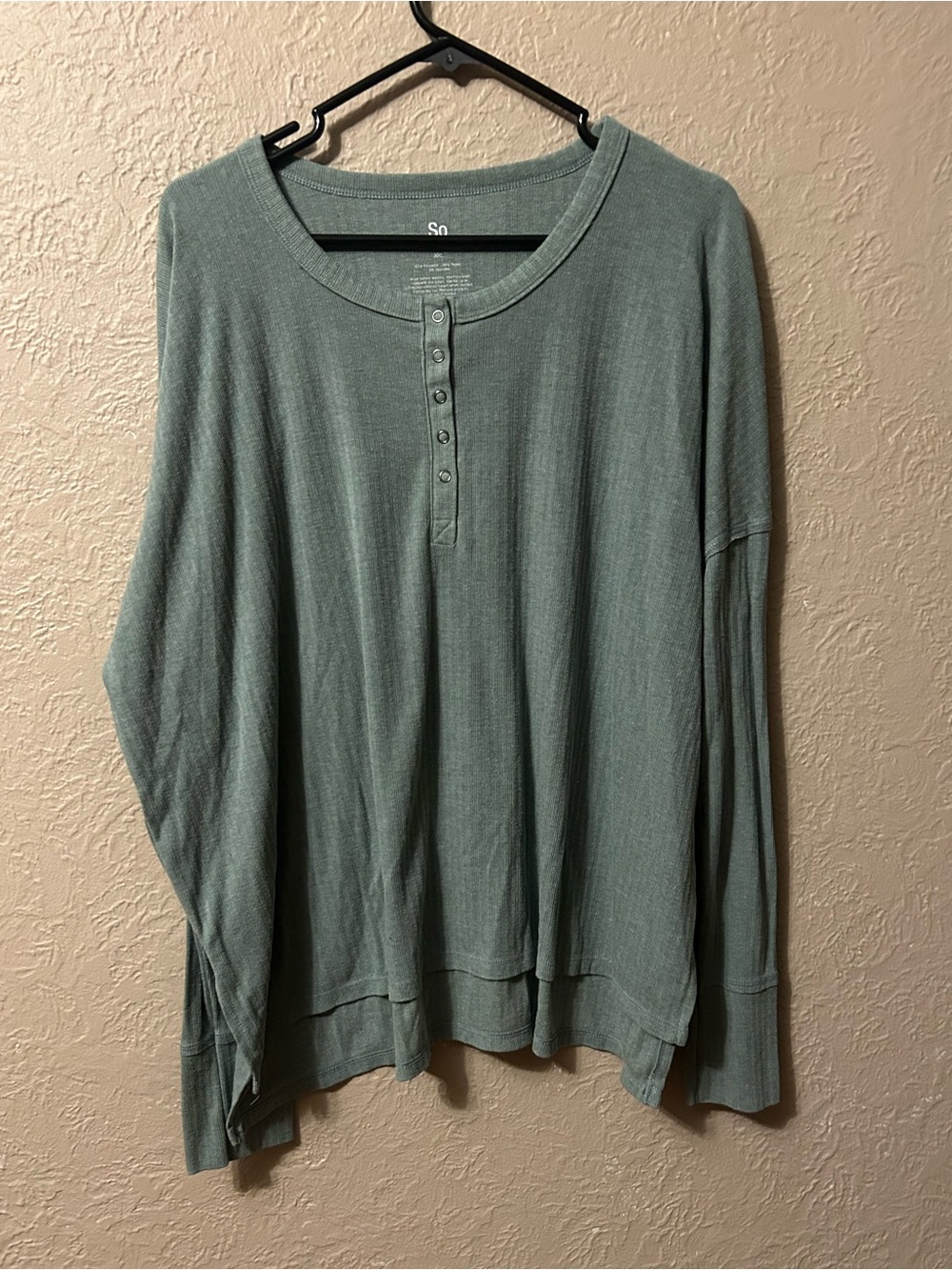 SO Sage Green Long Sleeve Henley Top